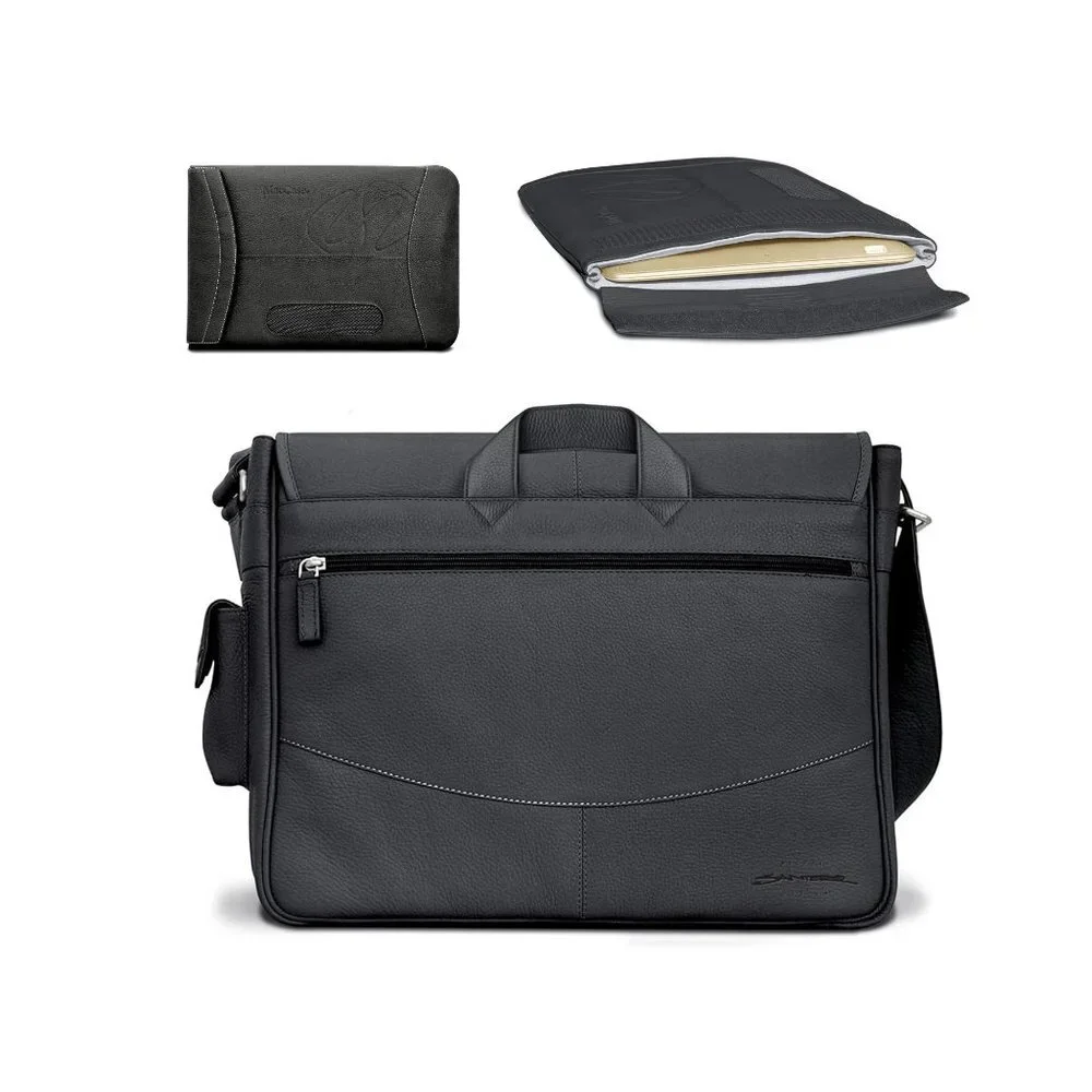 Premium Leather 14 MacBook Pro Messenger Bag w/Sleeve by Michael Santoro Design